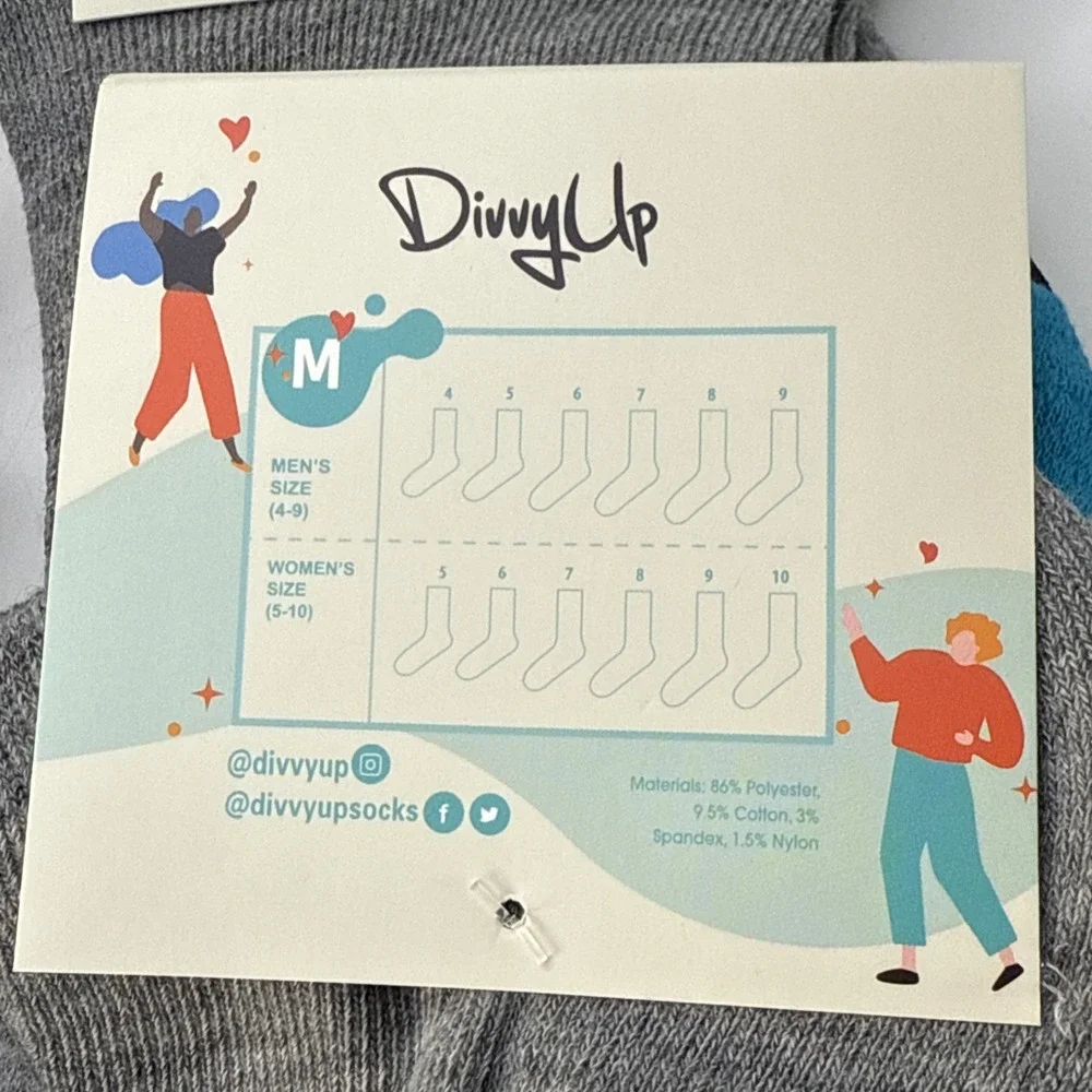 Divvy Up No show socks size M Womens 5-10 Mens 4-9 New  6 pairs Gray and Blue